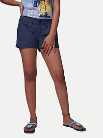 Radprix Solid Women Dark Blue Casual Shorts