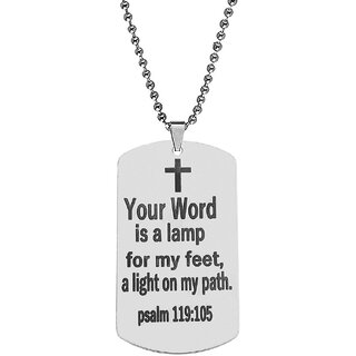                       M Men Style Dog Tag Necklace for Men Bible Verse Cross Pendant Stainless Steel Ball Chain                                              