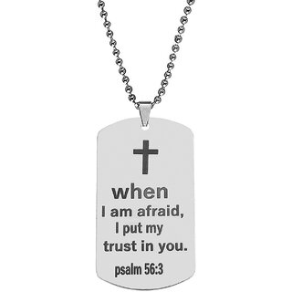                       M Men Style Dog Tag Necklace for Men Bible Verse Cross Pendant Stainless Steel Ball Chain                                              