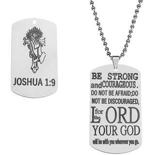                       M Men Style Men's Crucifix Dog Tag Pendant Be Strong and Courageous Christian Jewelry                                              