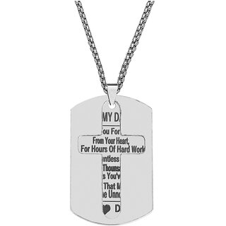                       M Men Style To My Dad Thank You From Giving From Your Heart  Silver Stainless Steel Pendant                                              