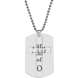                       M Men Style I Am A Chiald Of God  Silver  Stainless Steel  Pendant Necklace Ball Chain For Men                                              