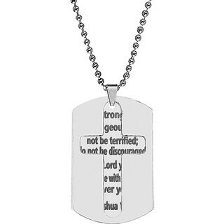                       M Men Style Be Stong And Courageous  Silver Stainless Steel Pendant Necklace Ball Chain For Men                                              