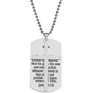                       M Men Style For God So Loved The World  Silver  Stainless Steel Pendant Necklace Ball Chain For Men                                              