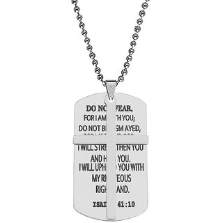                       M Men Style Do Not Fear For Am With You  Silver  Stainless Steel Pendant Necklace Ball Chain                                              