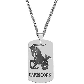                       M Men Style Dog Tag Astrology Jewelry Zodiac CharmSilver Stainless Steel Pendant Necklace B                                              
