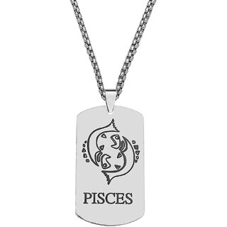                       M Men Style Dog Tag Astrology Jewelry Zodiac Charm Silver  Stainless Steel  Pendant Necklace                                              