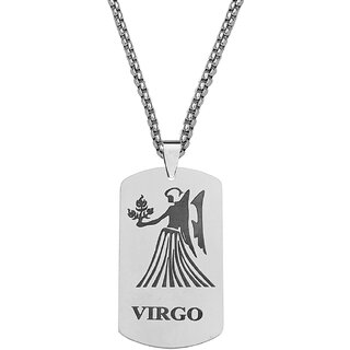                       M Men Style Dog Tag Astrology Jewelry Zodiac Charm Silver Stainless Steel  Pendant Necklace                                              