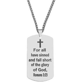                       M Men Style Dog Tag Necklace for Men Bible Verse Cross Pendant Stainless Steel Box Chain                                              