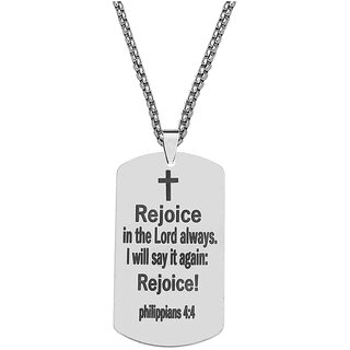                       M Men Style Dog Tag Necklace for Men Bible Verse Cross Pendant Stainless Steel Box Chain                                              