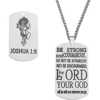                       M Men Style Men's  Joshua : Crucifix Dog Tag Pendant Be Strong and Courageous Christian Jewelry                                              