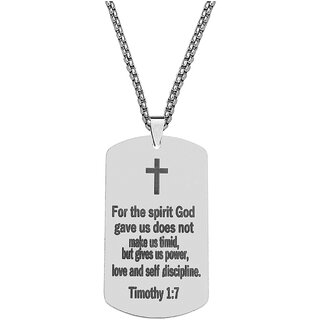                       M Men Style Stainless Steel Religious Prayer Christian Dog Label Cross Necklace                                              