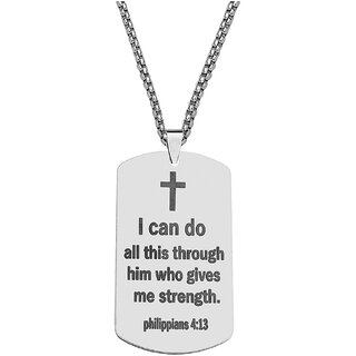                       M Men Style Dog Tag Necklace for Men Bible Verse Cross Pendant Stainless Steel Box Chain                                              
