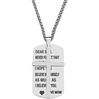                       M Men Style Dear Sone Neaver Forget That I Love You Silver Stainless Steel Pendant Necklace  Chain                                              