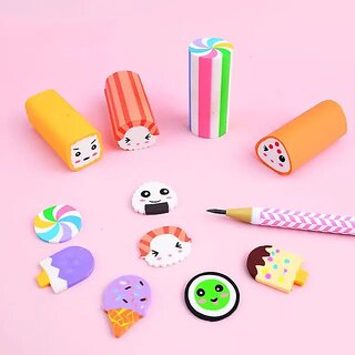                       HARDSOSH'S COUTURE Space Indulge in a World Sweetness Set of 6 Candy Theme Erasers Non-Toxic Eraser                                              