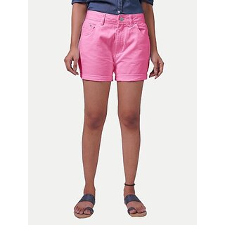 Radprix Solid Women Pink Casual Shorts