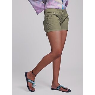                       Radprix Solid Women Green Denim Shorts                                              