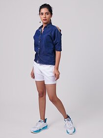 Radprix Solid Women Denim White Denim Shorts