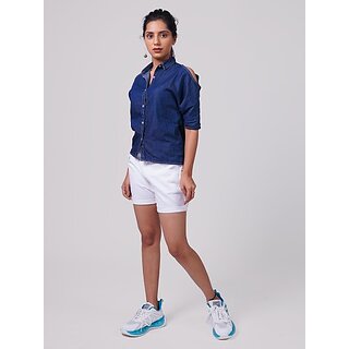                       Radprix Solid Women Denim White Denim Shorts                                              