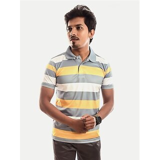                       Radprix Striped Men Polo Neck Yellow T-Shirt                                              