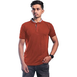                       Radprix Solid Men Mandarin Collar Red T-Shirt                                              