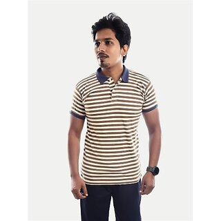                       Radprix Striped Men Polo Neck Brown T-Shirt                                              