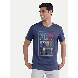                       Radprix Printed Men Round Neck Navy Blue T-Shirt                                              