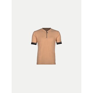                       Radprix Solid Men Mandarin Collar Beige T-Shirt                                              