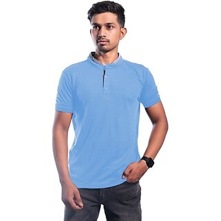                       Radprix Solid Men Mandarin Collar Light Blue T-Shirt                                              