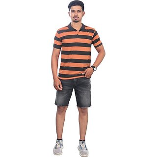                       Radprix Striped Men Polo Neck Orange T-Shirt                                              