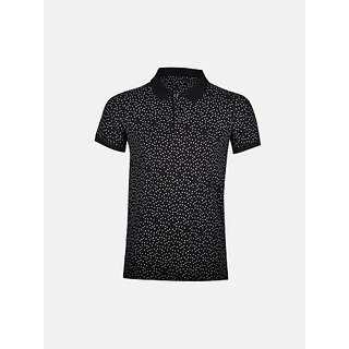                       Radprix Printed Men Polo Neck Black T-Shirt                                              