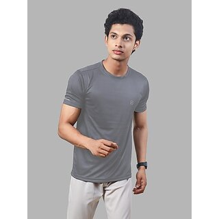                       Radprix Solid Men Round Neck Grey T-Shirt                                              