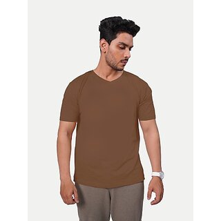                       Radprix Solid Men V Neck Brown T-Shirt                                              