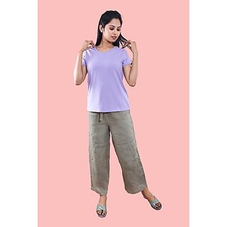                       Radprix Solid Women Round Neck Purple T-Shirt                                              
