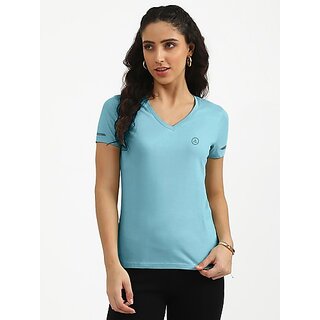                       Radprix Solid Women V Neck Light Blue T-Shirt                                              