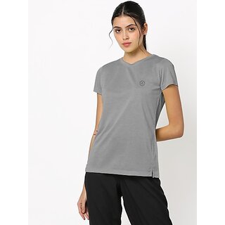                      Radprix Solid Women Cowl Neck Grey T-Shirt                                              