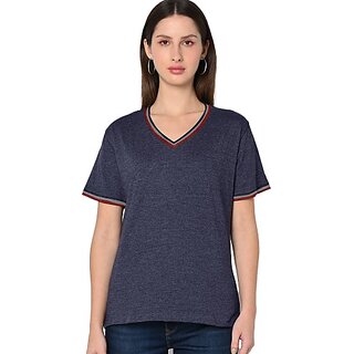                       Radprix Solid Women Round Neck Dark Blue T-Shirt                                              