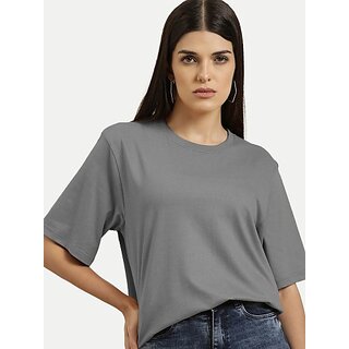                       Radprix Solid Women Round Neck Grey T-Shirt                                              