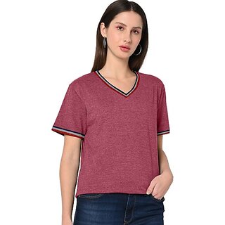                       Radprix Solid Women Round Neck Red T-Shirt                                              