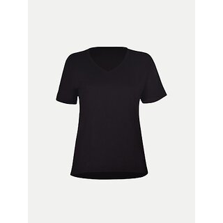                       Radprix Solid Women V Neck Black T-Shirt                                              