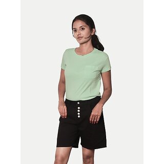                       Radprix Solid Women Round Neck Green T-Shirt                                              