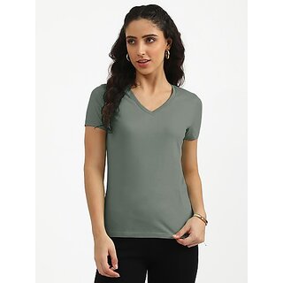                       Radprix Solid Women Round Neck Grey T-Shirt                                              