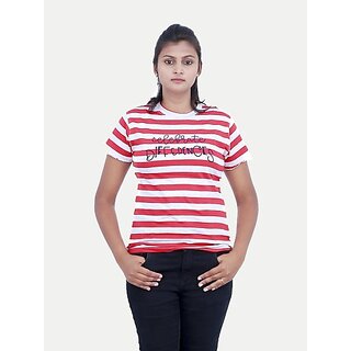                       Radprix Striped Women Round Neck Red T-Shirt                                              