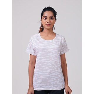                       Radprix Printed Women Round Neck Purple, White T-Shirt                                              