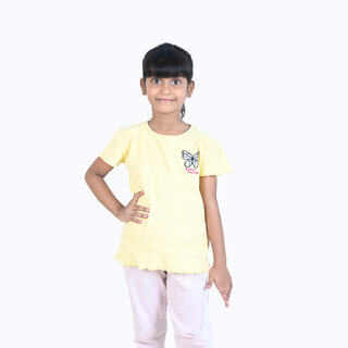                       Kid Kupboard Cotton Girls T-Shirt, Light Yellow, Half-Sleeves, Crew Neck, 7-8 Years KIDS5476                                              