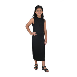                       Kid Kupboard Cotton Girls A-Line Dress, Black, Sleeveless, Crew Neck, 8-9 Years KIDS5484                                              