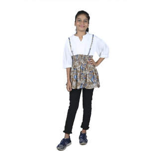                       Kid Kupboard Cotton Girls A-Line Dress, Multicolor, Full-Sleeves, Crew Neck, 8-9 Years KIDS5485                                              