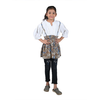                       Kid Kupboard Cotton Girls A-Line Dress, Multicolor, Full Sleeves, Crew Neck, 8-9 Years KIDS5483                                              