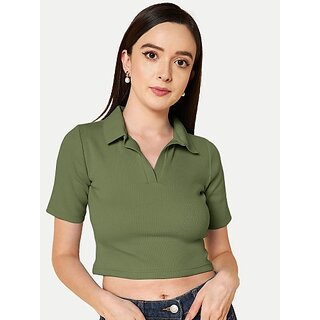                       Radprix Casual Solid Women Dark Green Top                                              
