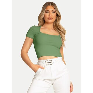                       Radprix Casual Solid Women Light Green Top                                              